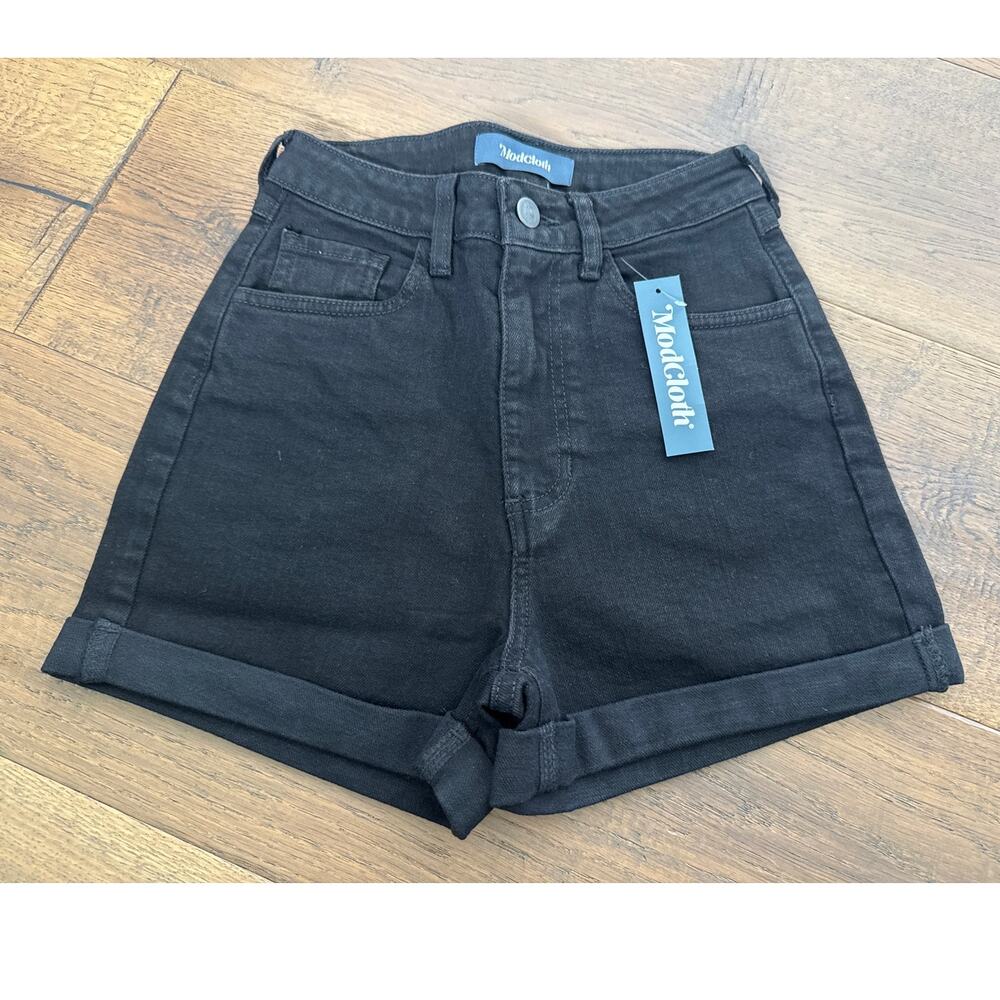 ModCloth Hot and Fun Summer Nights High-Rise Denim Short Black Womens Sz 24 NWT